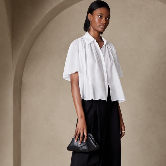 Reduced! BANANA REPUBLIC Silk/Cotton Top in WHITE Size Large Tall - Picture 3 of 3